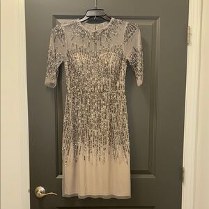 Adrianna Papell Silver Sequin Embellished Mini Dress
